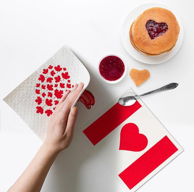 Canada Flag & Heart Dishcloths. Set of 2