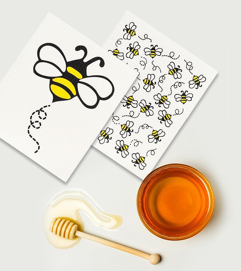 Allover Bees Dishcloths. Set of 2