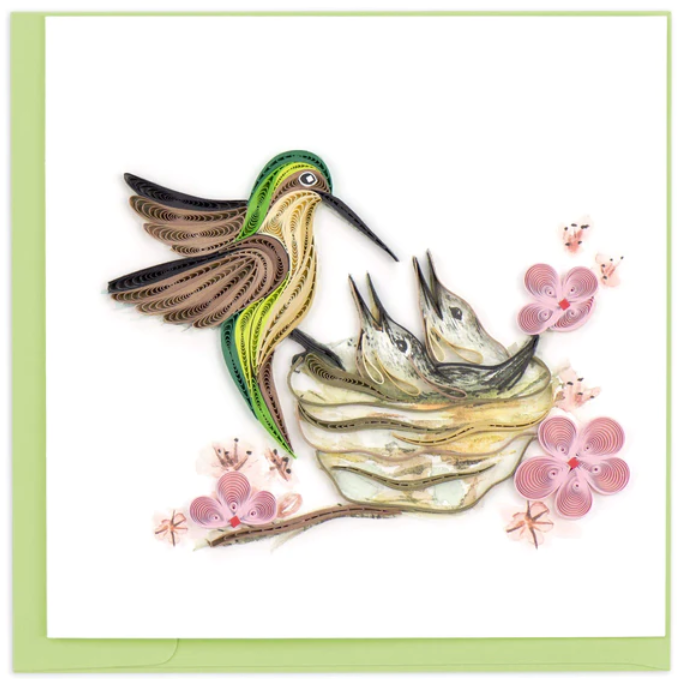 Quilled Hummingbird & Babies Greeting Card