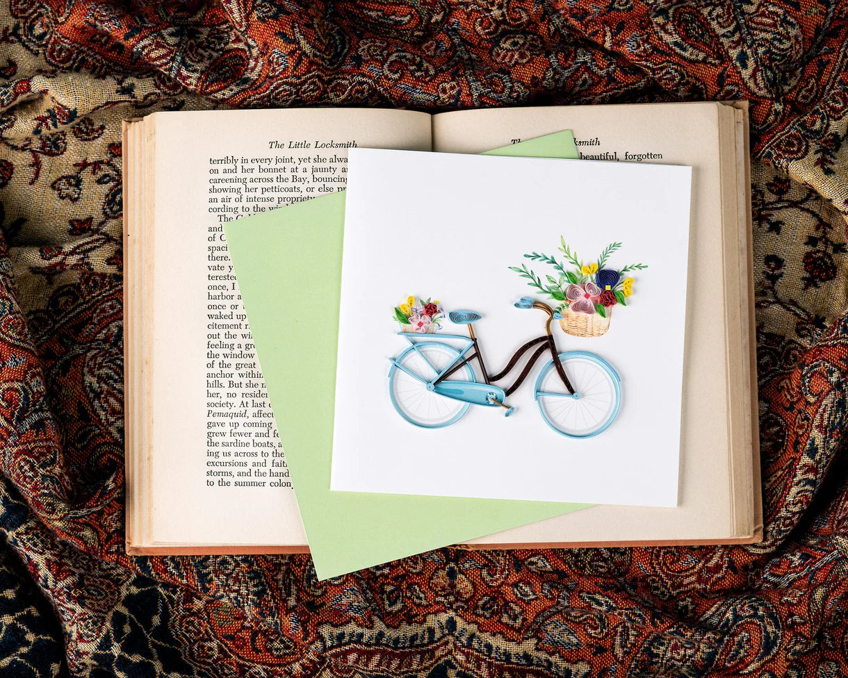 Quilled Bicycle & Flower Basket Greeting Card