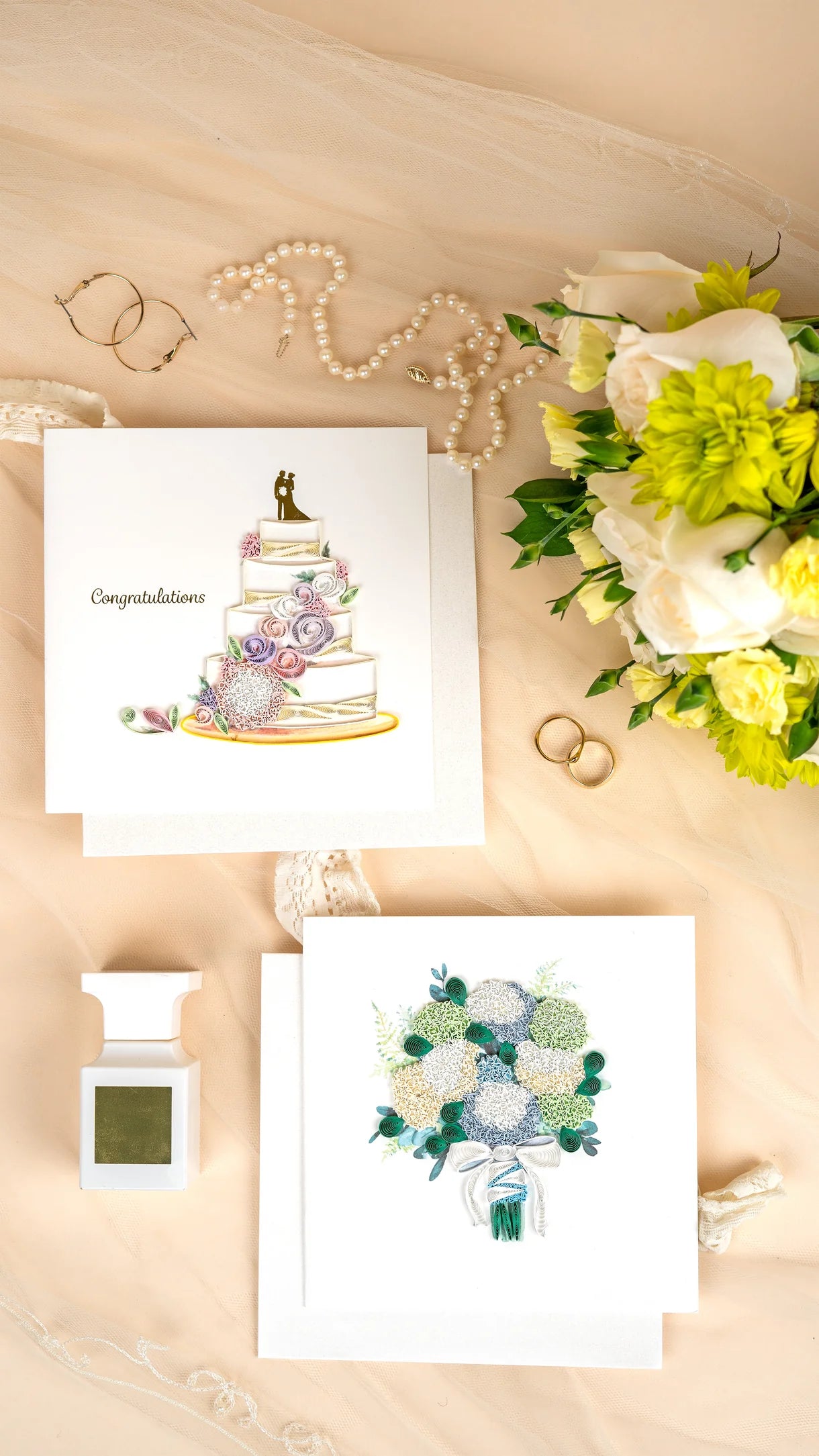 Quilled Floral Wedding Cake Greeting Card