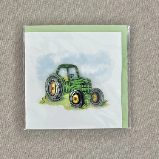 Quilled Green Tractor Greeting Card