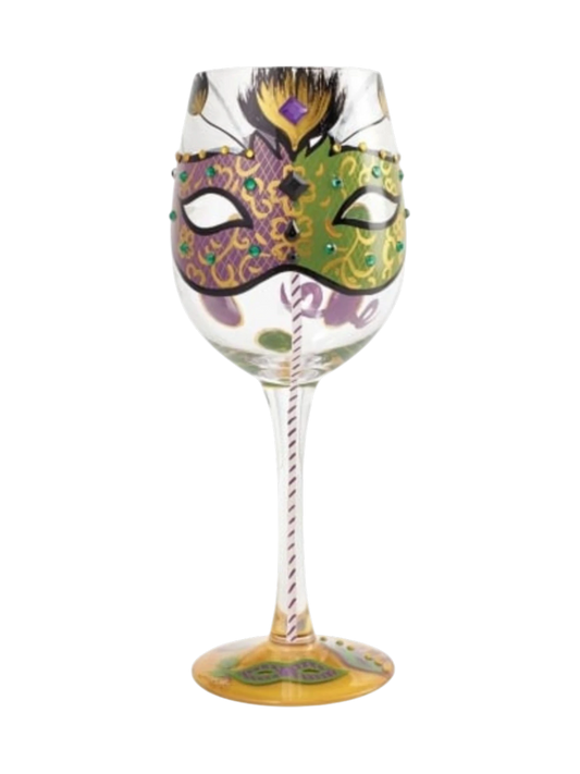 Mardi Gras Wine Glass