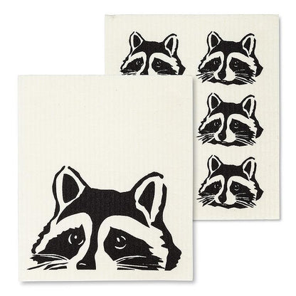 Peeking Raccoon Dishcloths. Set of 2