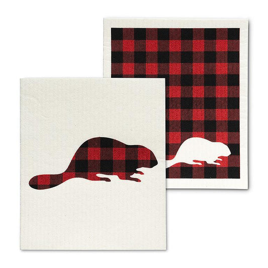 Buffalo Check Beaver Leaf Dishcloths. Set of 2