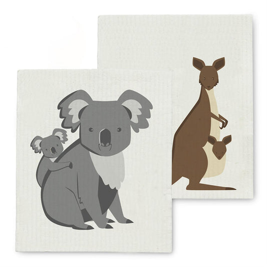 Koala & Kangaroo Dishcloths. Set of 2