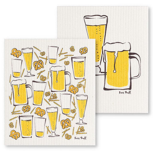 Beer & Pretzels Dishcloths. Set of 2