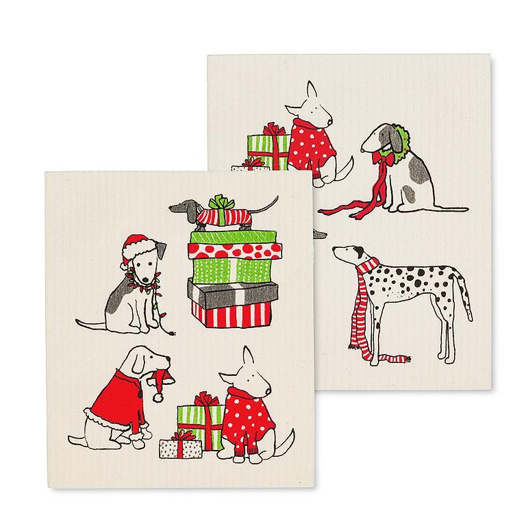 Holiday Dogs Dishcloths. Set of 2