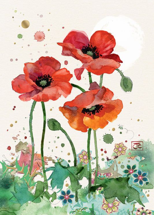 BA Three Red Poppies Card