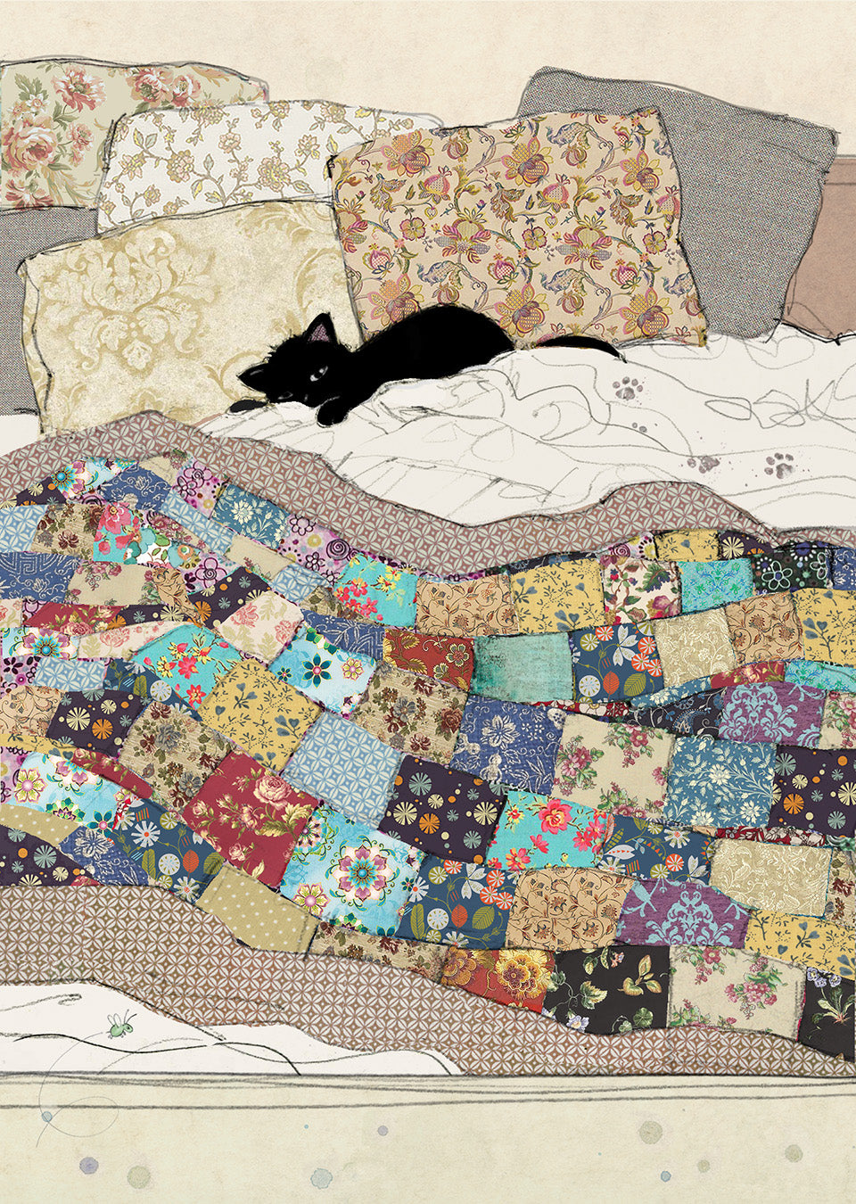 Bug Art Bed Kitty Card