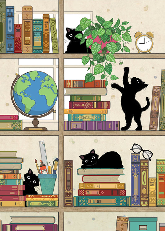 Bug Art Bookcase Kitties Card
