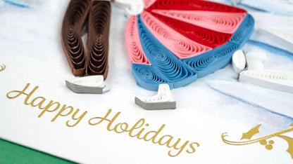 Quilled Ice Skating Scene Greeting Card