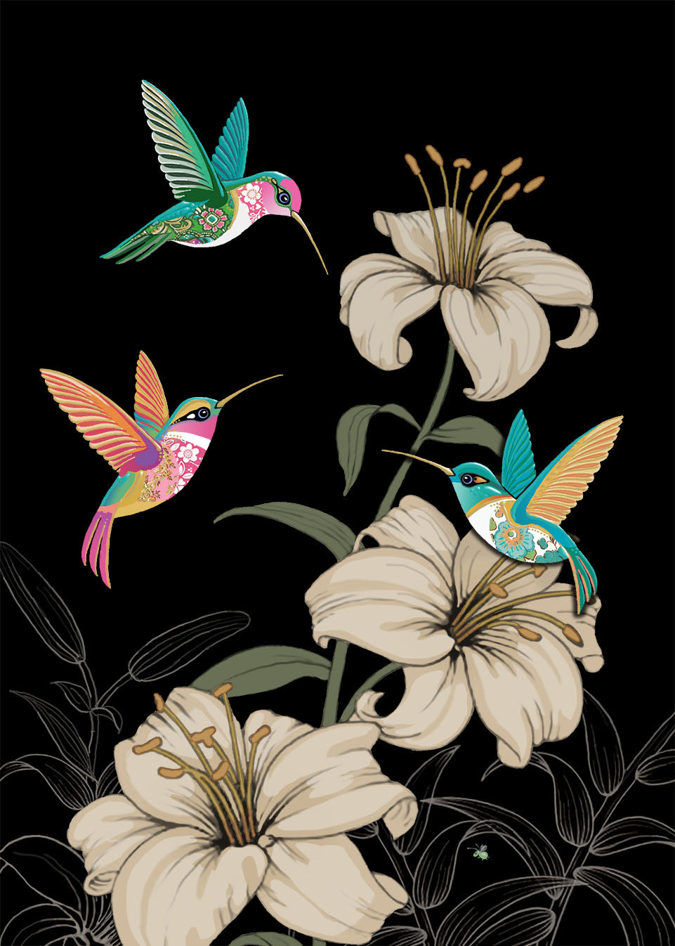 BA Hummingbirds & Lilies Card