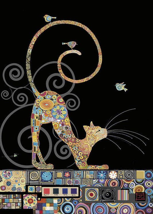 Bug Art Cat with Birds Card