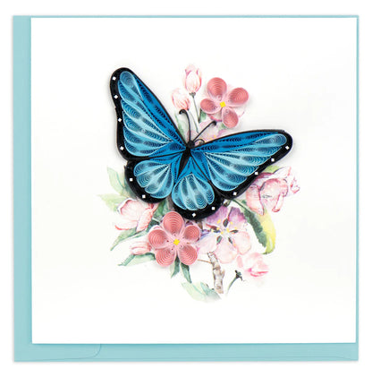 Quilled Blue Butterfly & Flowers Greeting Card
