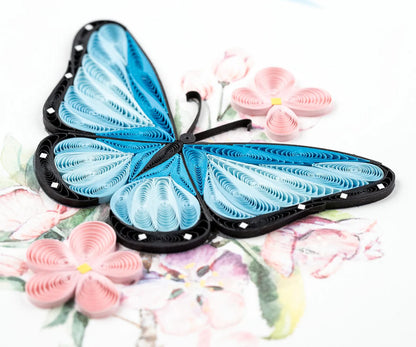 Quilled Blue Butterfly & Flowers Greeting Card