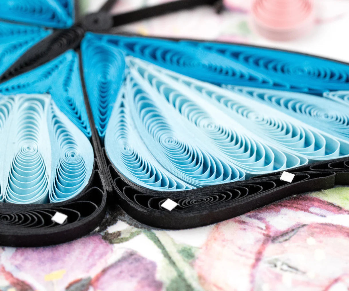 Quilled Blue Butterfly & Flowers Greeting Card