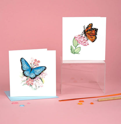 Quilled Blue Butterfly & Flowers Greeting Card