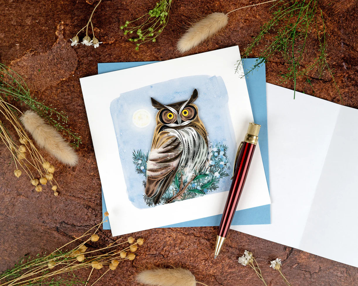 Quilled Great Horned Owl Greeting Card