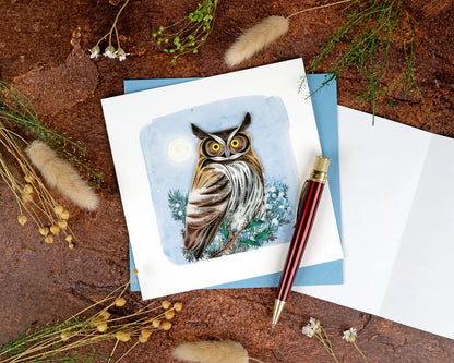 Quilled Great Horned Owl Greeting Card