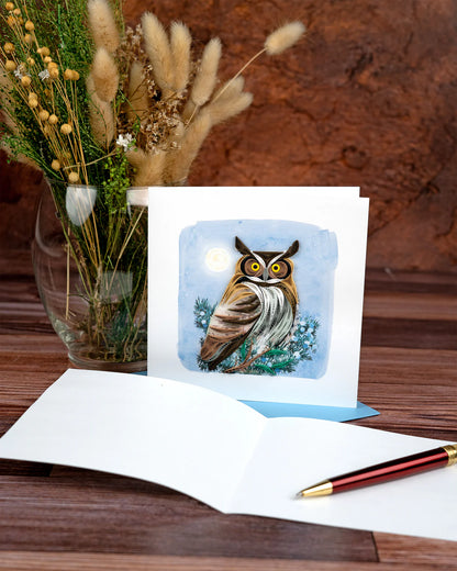 Quilled Great Horned Owl Greeting Card