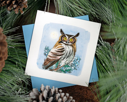Quilled Great Horned Owl Greeting Card