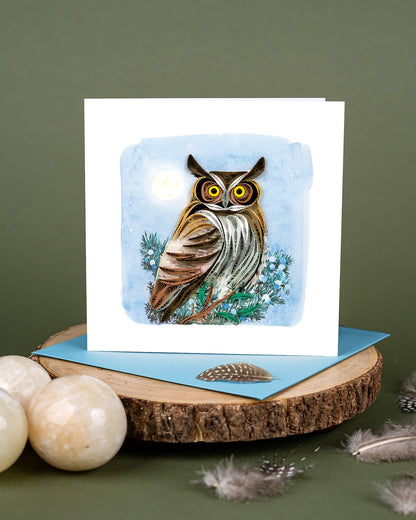 Quilled Great Horned Owl Greeting Card