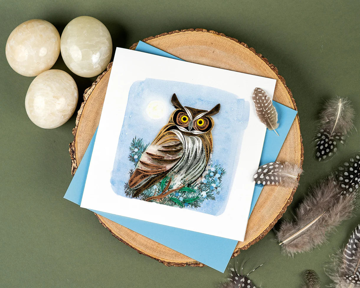 Quilled Great Horned Owl Greeting Card