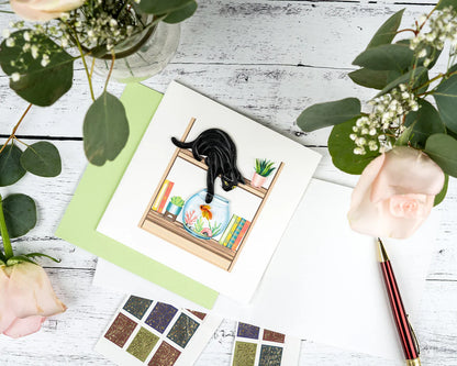 Quilled Mischievous Cat Greeting Card