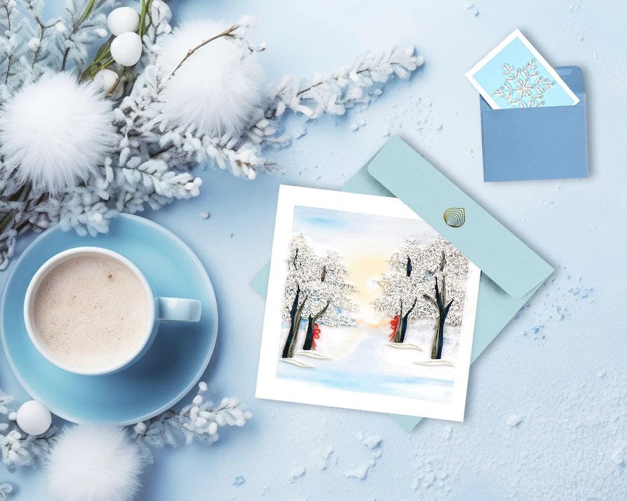 Quilled Snow Covered Trees Greeting Card