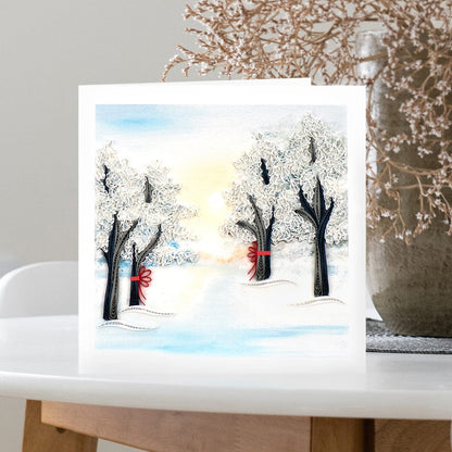 Quilled Snow Covered Trees Greeting Card