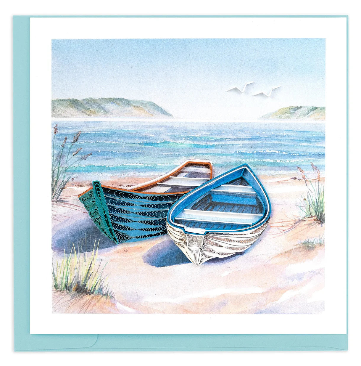 Quilled Two Boats on the Shore Greeting Card