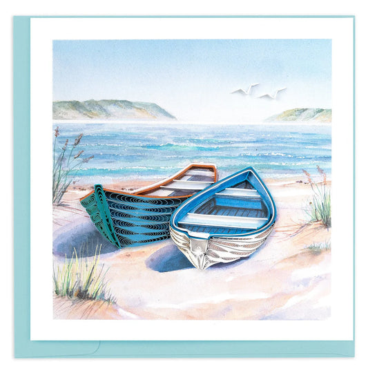 Quilled Two Boats on the Shore Greeting Card