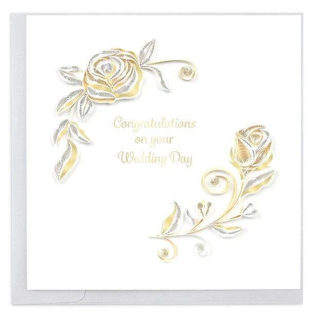 Quilled White Rose Wedding Card