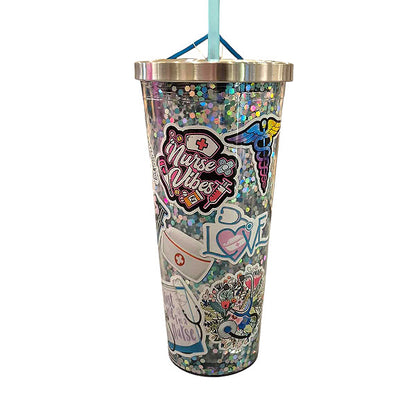 Nurse Sticker Art Glitter Cup