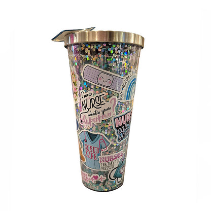 Nurse Sticker Art Glitter Cup